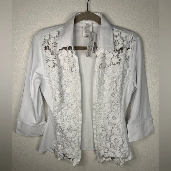 NaraCamicie | Italian Made White Zip Up 3/4 Sleeve Blouse - Picture 2 of 11